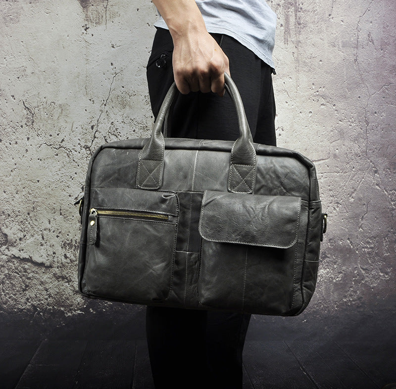 Men's Handbag Genuine Cowhide Leather Retro Business Briefcase Computer Bag for Men