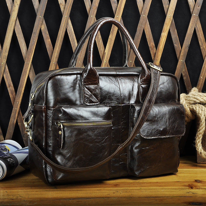 Men's Handbag Genuine Cowhide Leather Retro Business Briefcase Computer Bag for Men