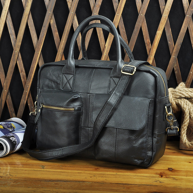 Men's Handbag Genuine Cowhide Leather Retro Business Briefcase Computer Bag for Men
