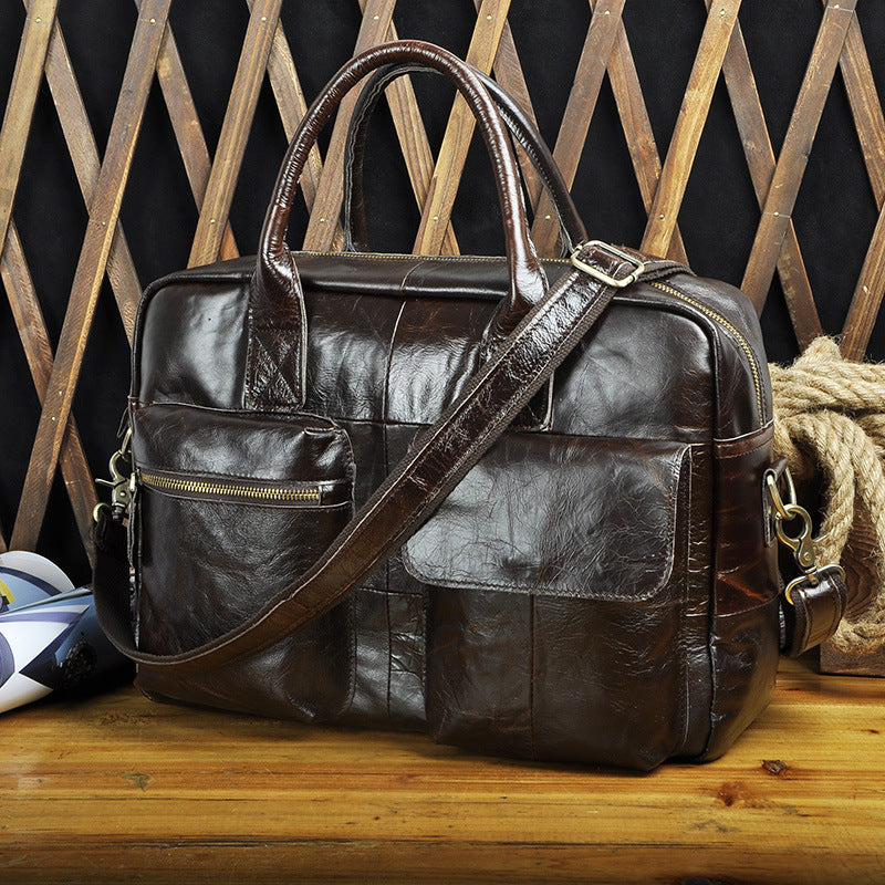 Men's Handbag Genuine Cowhide Leather Retro Business Briefcase Computer Bag for Men