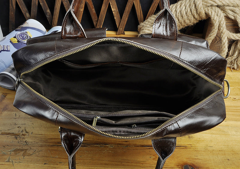 Men's Handbag Genuine Cowhide Leather Retro Business Briefcase Computer Bag for Men