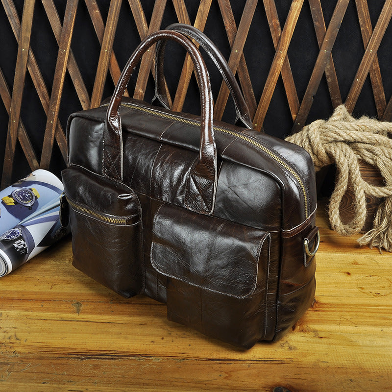 Men's Handbag Genuine Cowhide Leather Retro Business Briefcase Computer Bag for Men