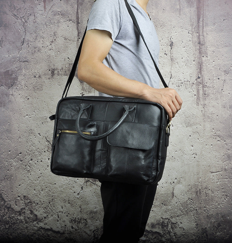 Men's Handbag Genuine Cowhide Leather Retro Business Briefcase Computer Bag for Men