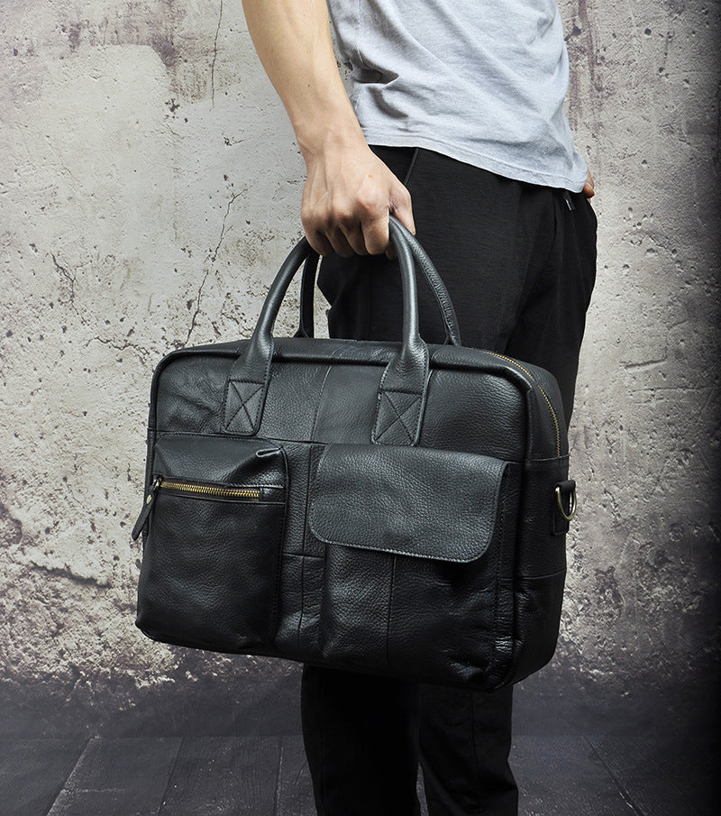 Men's Handbag Genuine Cowhide Leather Retro Business Briefcase Computer Bag for Men