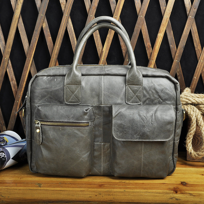 Men's Handbag Genuine Cowhide Leather Retro Business Briefcase Computer Bag for Men