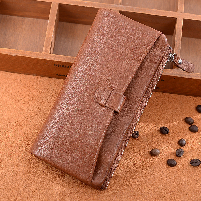 Ladies wallet large capacity multi-carry slim long wallet genuine leather bifold wallet zipper sheep leather wallet