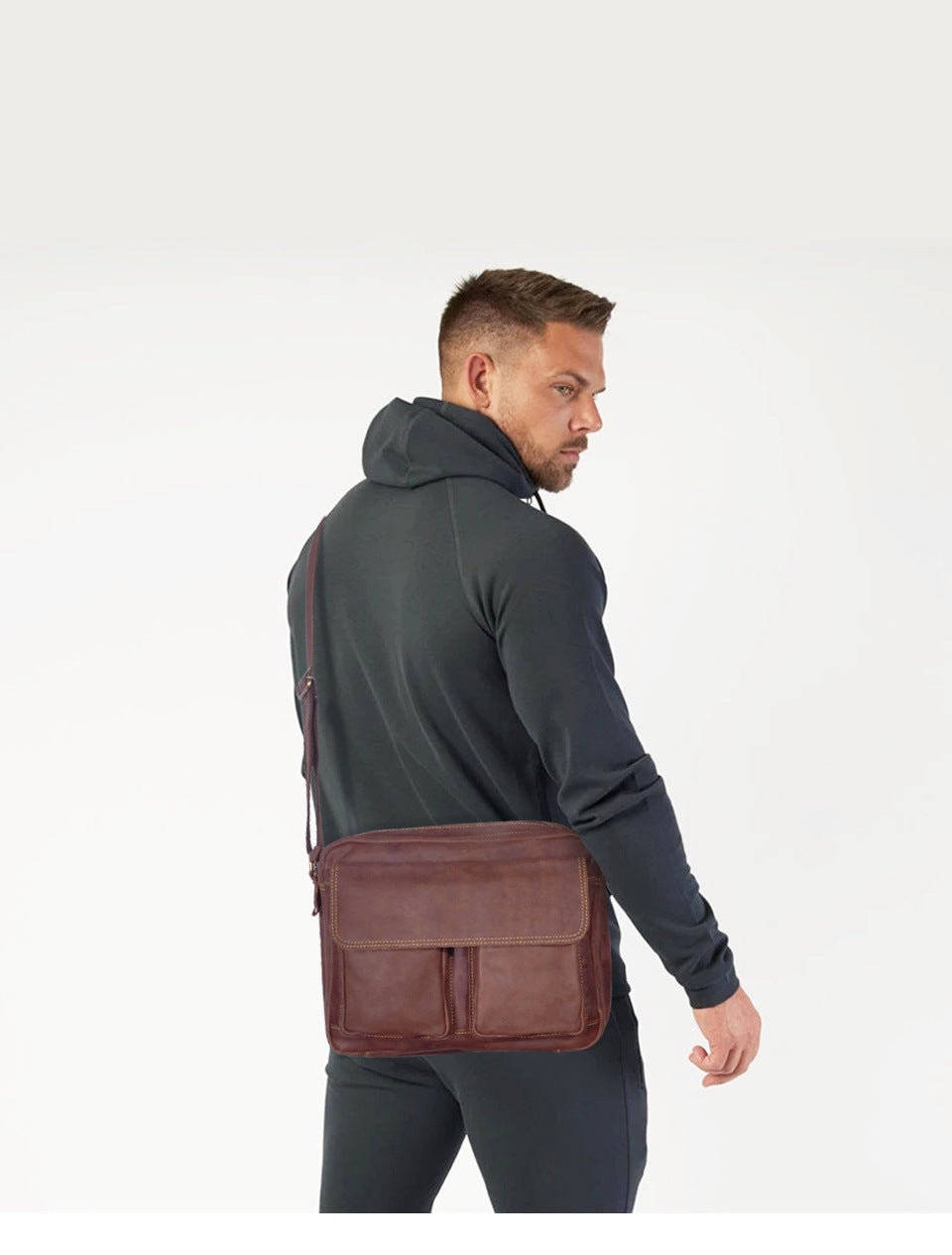 Men's Briefcase Genuine Cowhide Leather Retro Crossbody Bag Men's Shoulder Bag Computer Bag