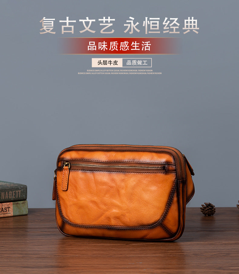 Men's Shoulder Bag Genuine Cowhide Leather Retro Crossbody Bag for Men