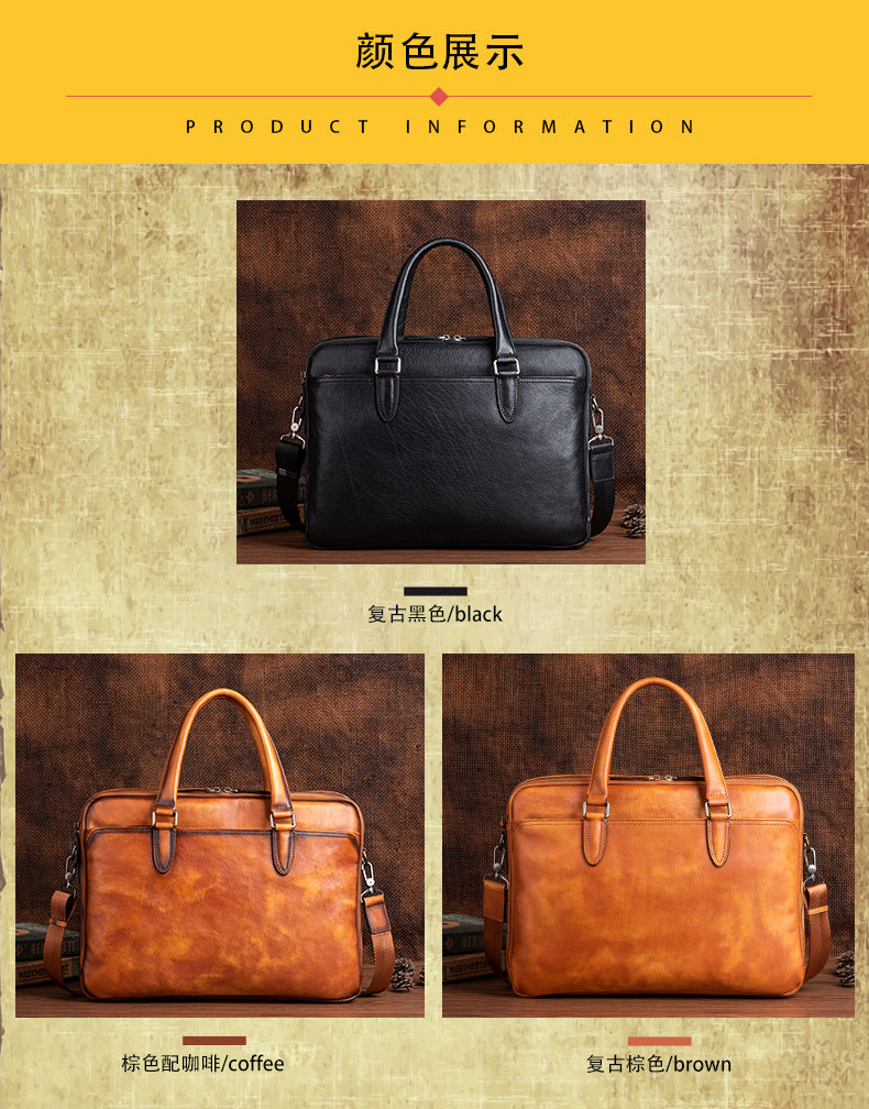 Men's Briefcase Cowhide Genuine Leather Business Commuter Computer Bag File Bag Men's Handbag