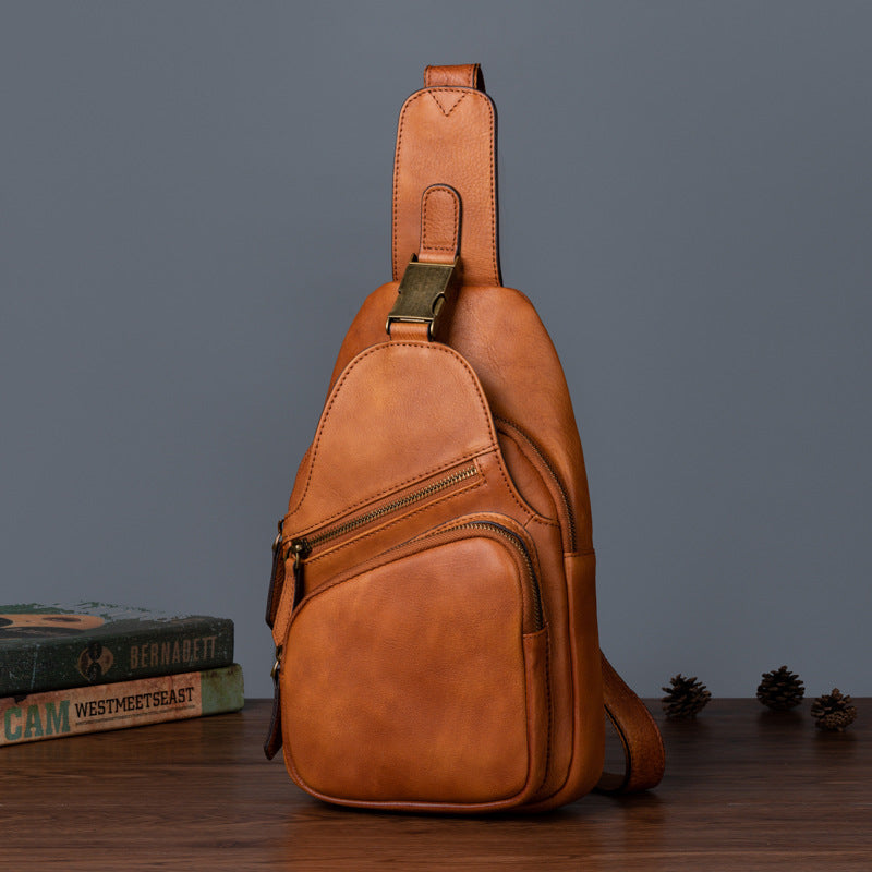 Men's bust bag Genuine cowhide leather retro crossbody bag for men