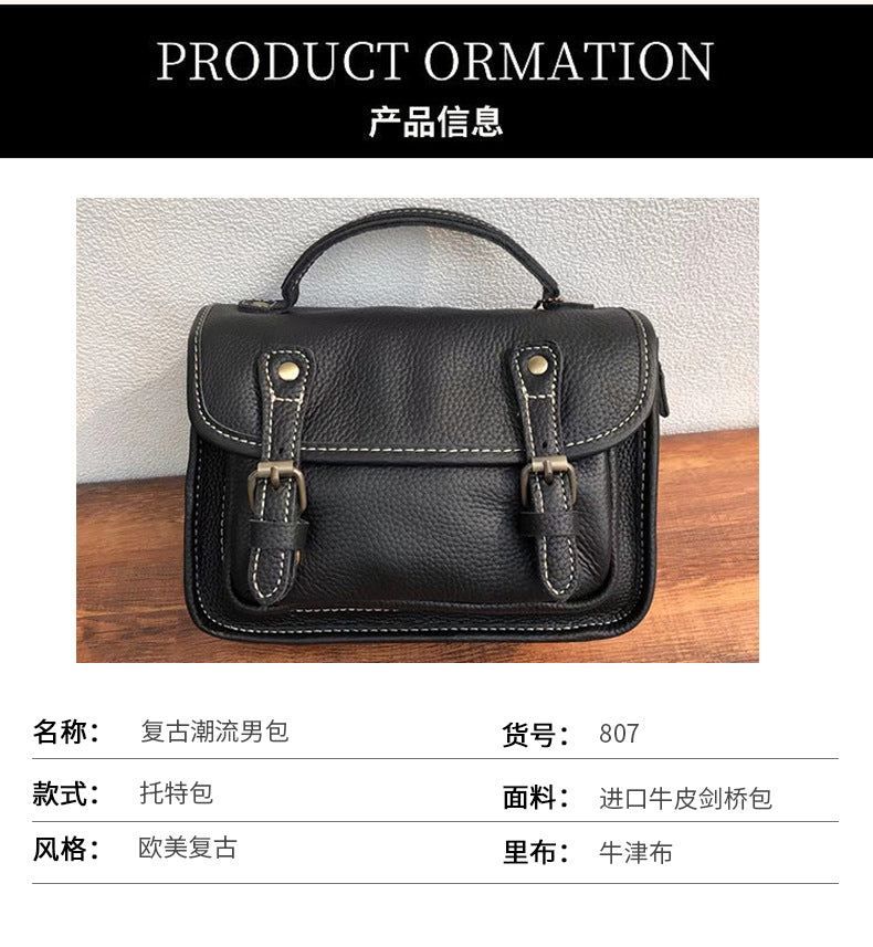 Men's Shoulder Bag Retro Cowhide Messenger Bag Men's Crossbody Bag Handbag