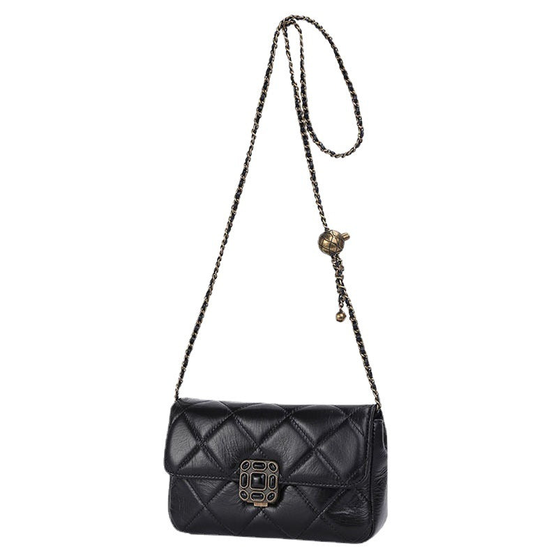 Women's bag Cowhide plaid chain bag Retro luxury fashion shoulder bag that goes with anything. Pochette