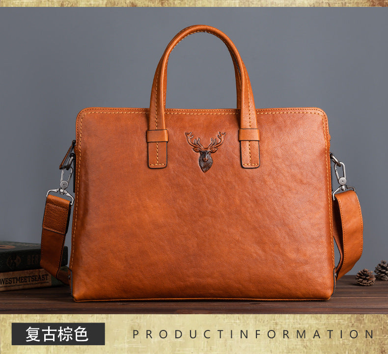Men's Briefcase Genuine Cowhide Leather Simple Fashion Retro Casual Bag Computer Bag for Men