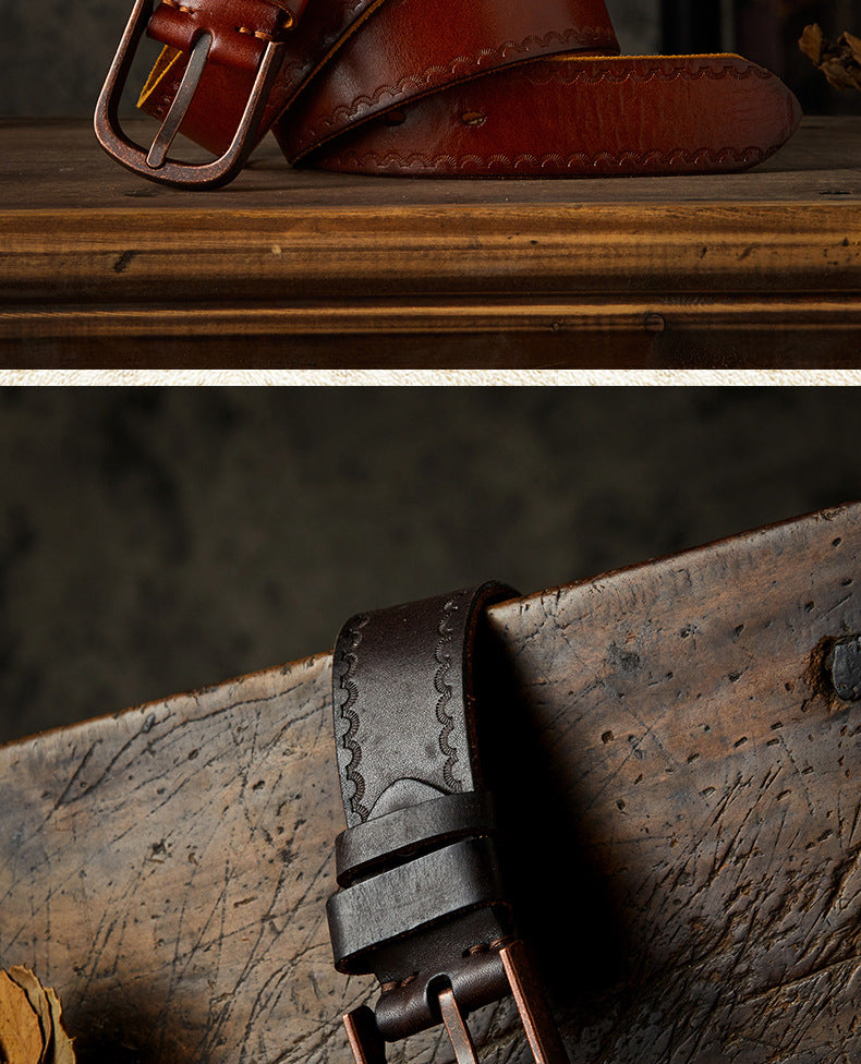 Men's belt handmade vintage cowhide genuine leather casual fashion needle buckle copper buckle belt
