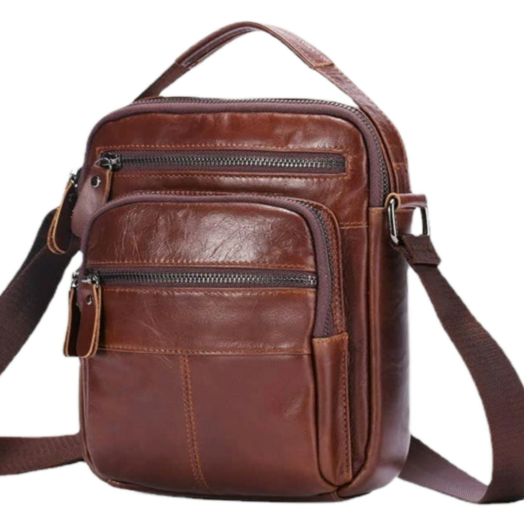 Men's Shoulder Bag Genuine Cowhide Leather Crazy Horse Retro Casual Large Capacity Crossbody Bag for Men