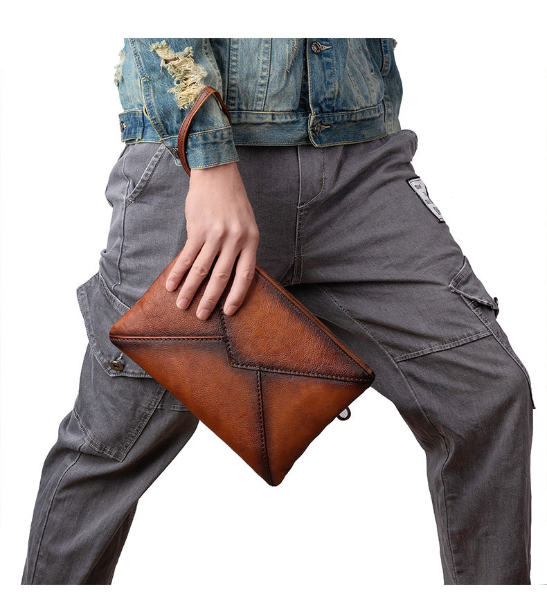 Men's Clutch Bag Genuine Cowhide Leather Casual Men's Handbag