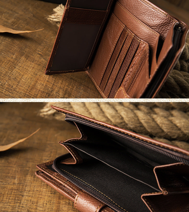Men's Wallet Genuine Cow Leather Handmade Original Large Capacity Soft Leather Simple Men's Wallet