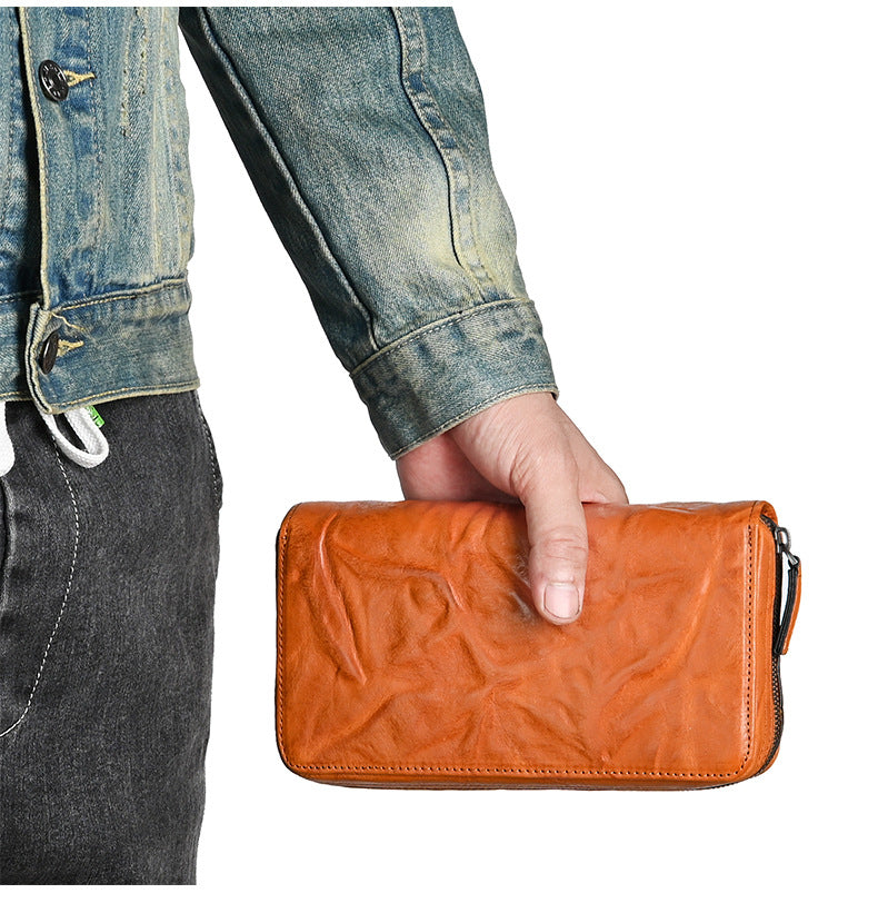 Men's Wallet Cowhide Genuine Leather Clutch Bag Mobile Phone Bag Retro Casual Men's Handbag