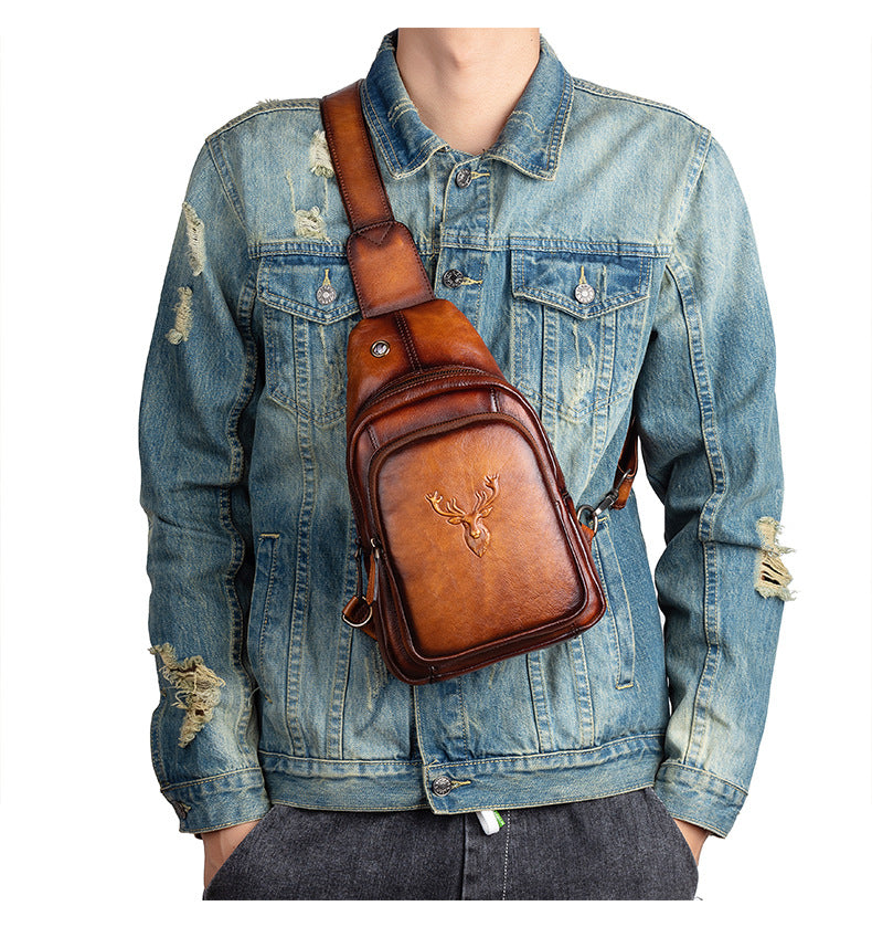 Men's bust bag Genuine cowhide leather retro casual crossbody bag for men