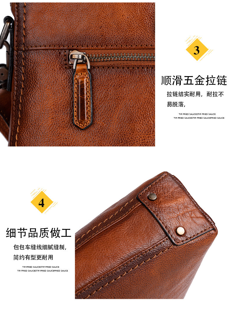 Men's Briefcase Genuine Cowhide Leather Simple Fashion Retro Casual Bag Computer Bag for Men