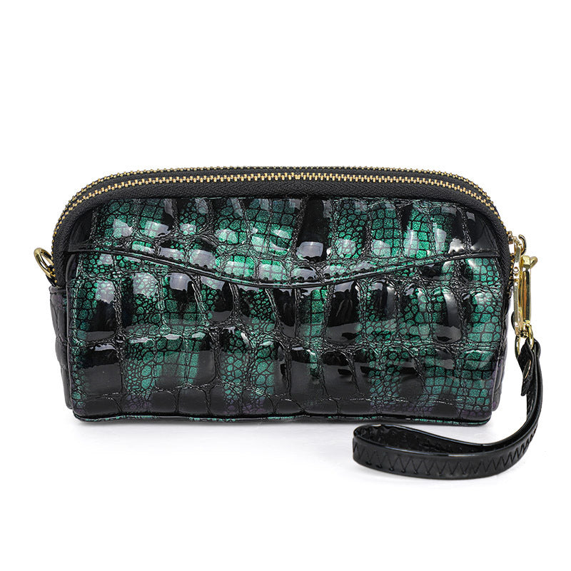 Ladies Handbag Genuine Leather Crocodile Pattern Clutch Bag Temperament Large Capacity Double Zipper Fashion Temperament Shoulder Bag.Pochette