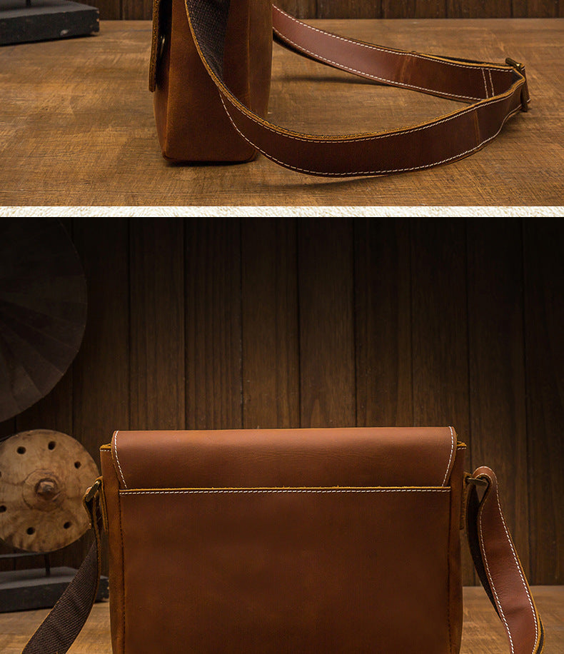 Men's Messenger Bag Handcrafted Genuine Cowhide Leather Shoulder Bag Simple Fashion Unique Crossbody Bag