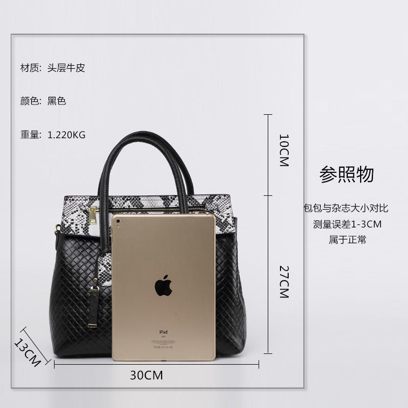 Ladies bag genuine leather fashion handbag large capacity python pattern splice shoulder bag temperament elegant handbag.bag