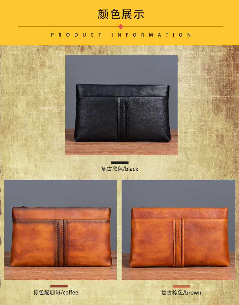 Men's Clutch Bag Genuine Cowhide Leather Retro Casual Men Bag