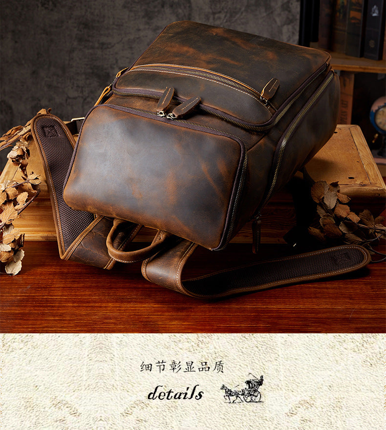 Men's backpack, handmade, genuine cowhide leather, retro outdoor men's travel bag, computer bag