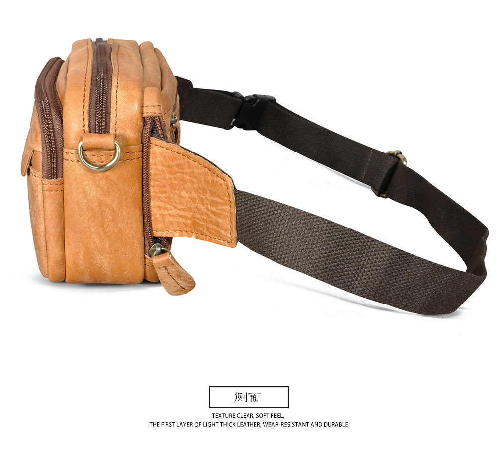 Men's Waist Pouch Cowhide Genuine Leather Simple Fashion Retro Outdoor Men's Bust Bag Shoulder Bag