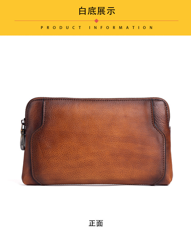 Men's Clutch Bag Genuine Cowhide Leather Retro Casual Men's Bag