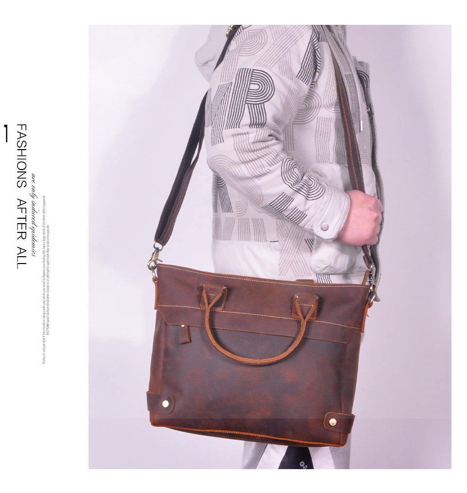 Men's Briefcase Handbag Cowhide Genuine Leather Retro Business Men Computer Bag