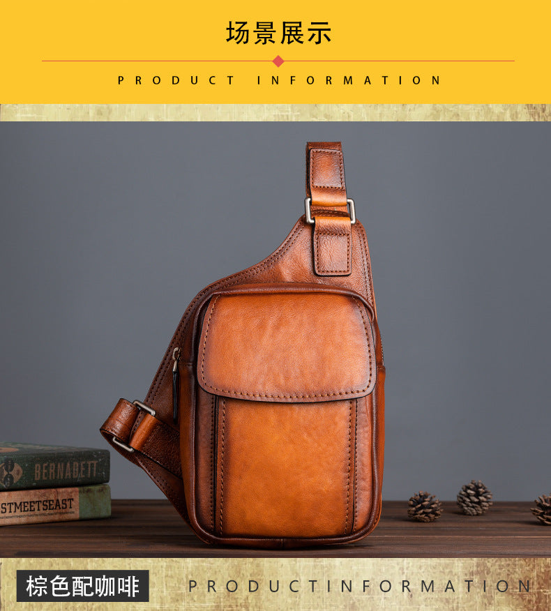 Men's bust bag Genuine cowhide leather retro casual crossbody bag for men