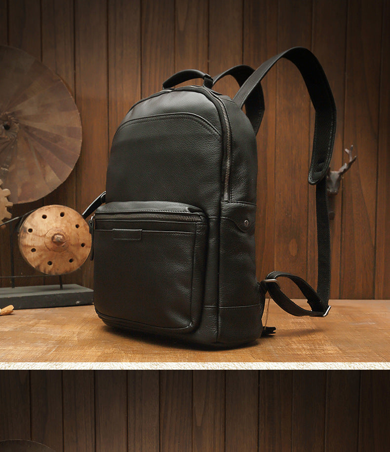 Men's backpack handmade cowhide genuine leather simple casual quality travel bag