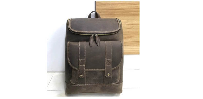 Men's Backpack Genuine Cowhide Leather Crazy Horse Retro Unisex Travel Bag