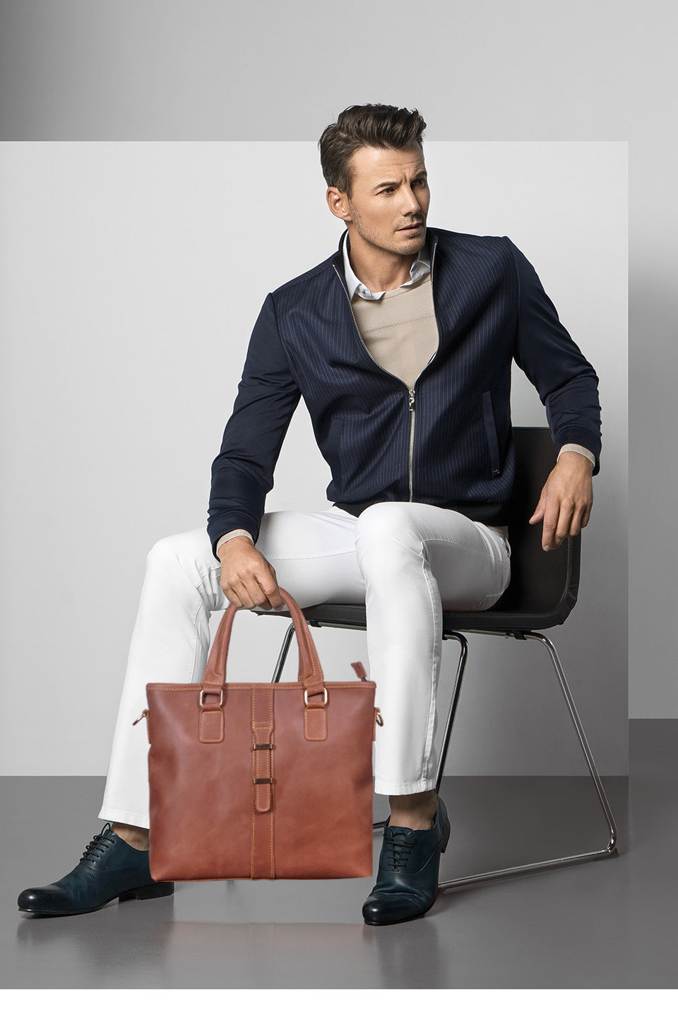 Men's Briefcase Shoulder Bag Retro Business Handbag Cowhide Genuine Leather Men Computer Bag