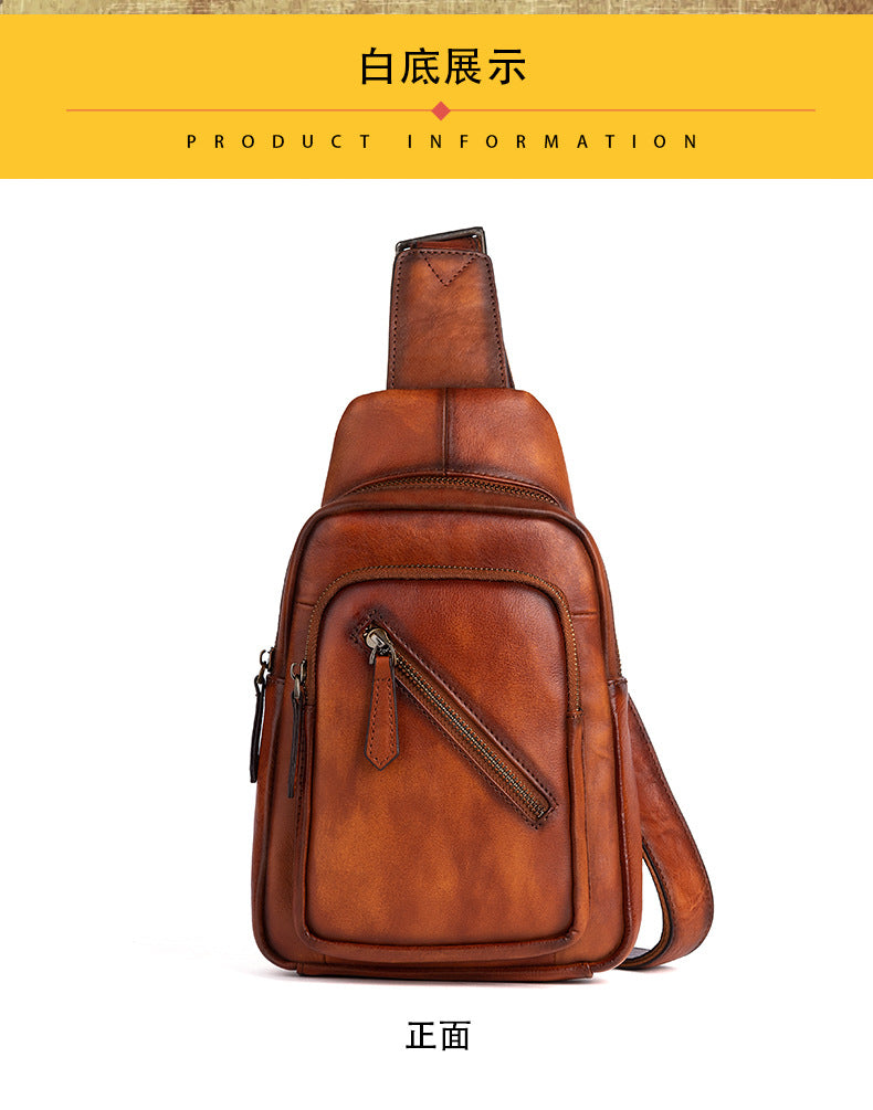 Men's Crossbody Bag Genuine Cowhide Leather Retro Casual Men's Bust Bag
