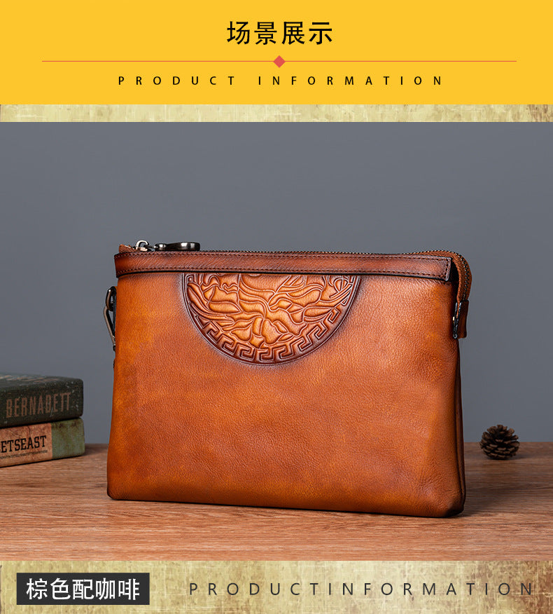 Men's Clutch Bag Genuine Cowhide Leather Retro Casual Men's Handbag