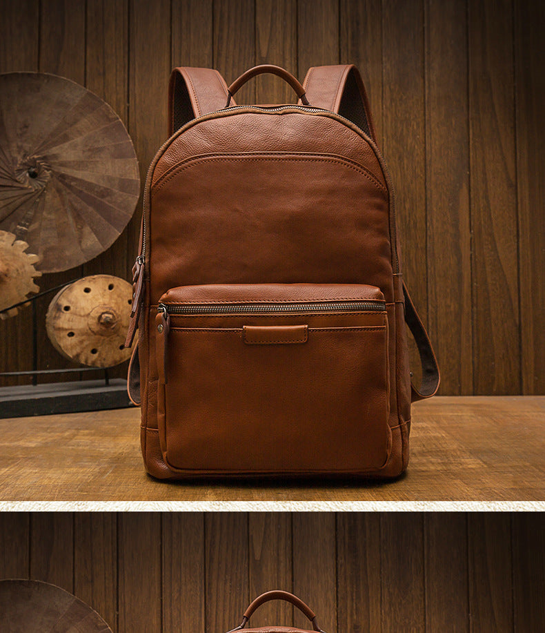 Men's backpack handmade cowhide genuine leather simple casual quality travel bag