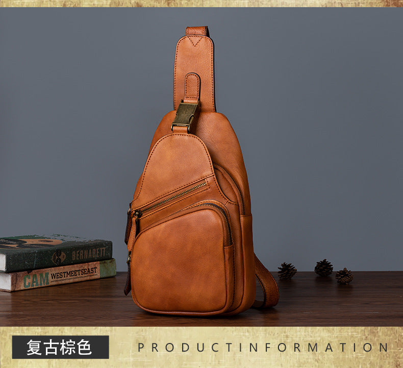 Men's bust bag Genuine cowhide leather retro crossbody bag for men