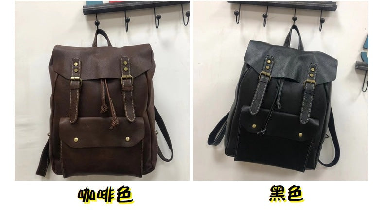 Men's backpack cowhide genuine leather Korean fashion casual large capacity travel bag for men