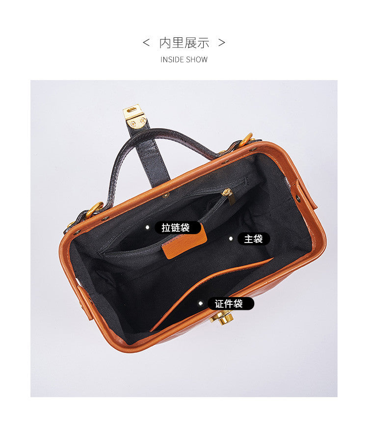 Women's Bag Retro Genuine Leather Handmade Cowhide Doctor Bag Fashion Handbag Temperament Shoulder Bag.Pochette