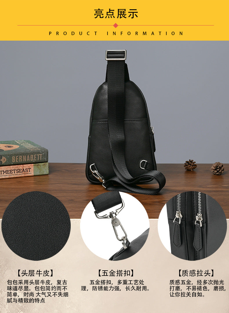 Men's bust bag Genuine cowhide leather retro casual men's crossbody bag smartphone pouch