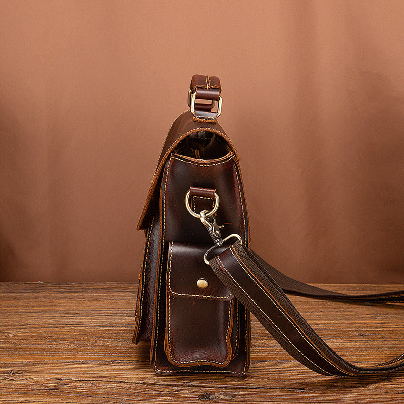 Men's Briefcase Handbag Cowhide Genuine Leather Retro Business Computer Bag for Men