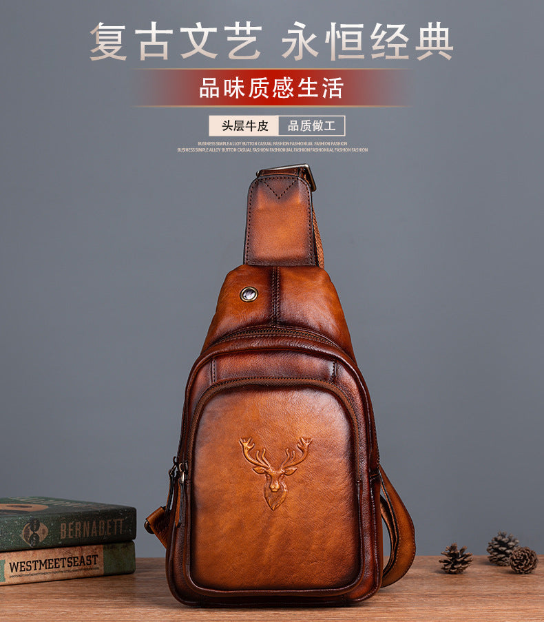 Men's bust bag Genuine cowhide leather retro casual crossbody bag for men