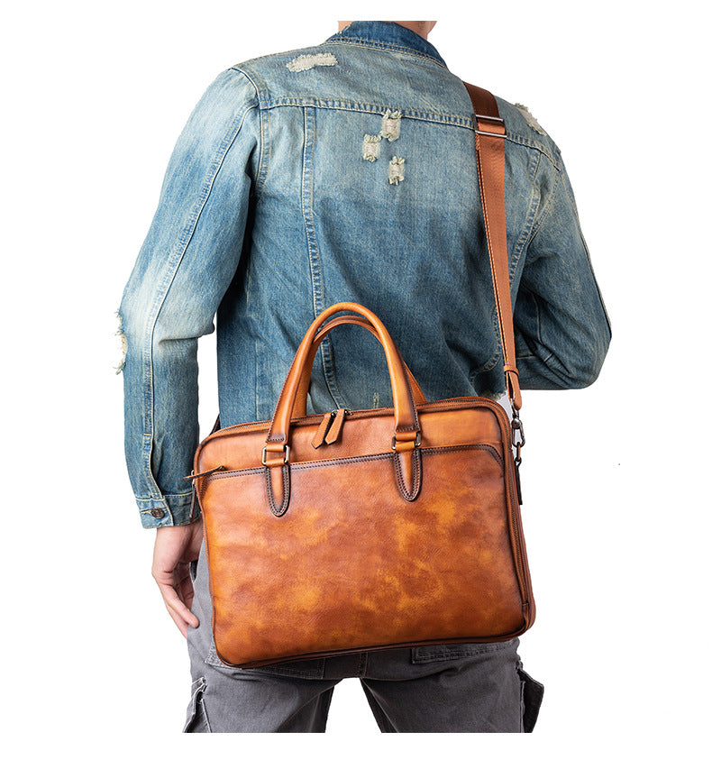 Men's Briefcase Cowhide Genuine Leather Business Commuter Computer Bag File Bag Men's Handbag