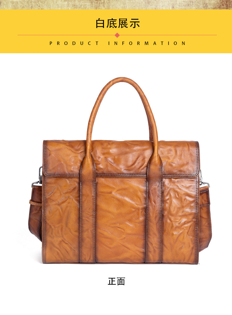 Men's Briefcase Genuine Cowhide Leather Casual Bag Travel Bag for Men
