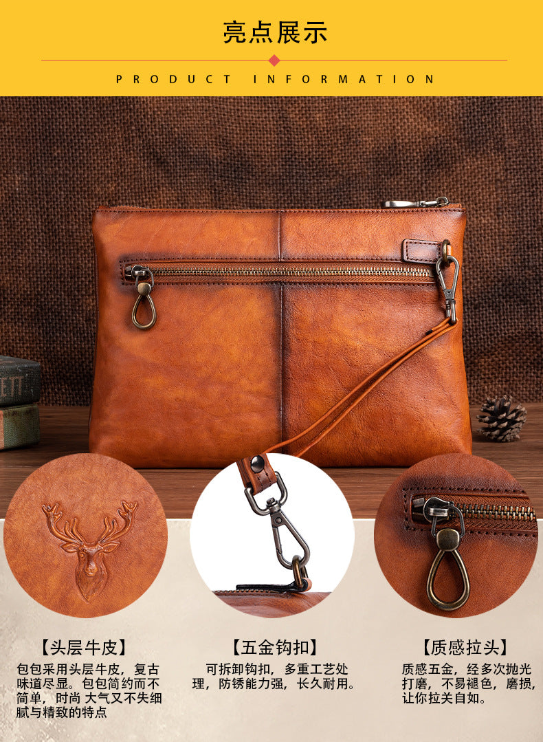 Men's Clutch Bag Genuine Cowhide Leather Casual Men's Handbag