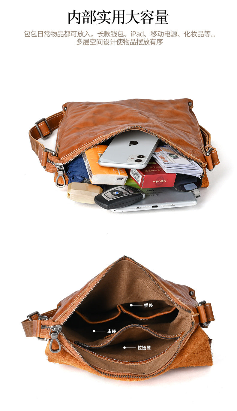 Men's Shoulder Bag Genuine Cowhide Leather Fashion Crossbody Bag for Men
