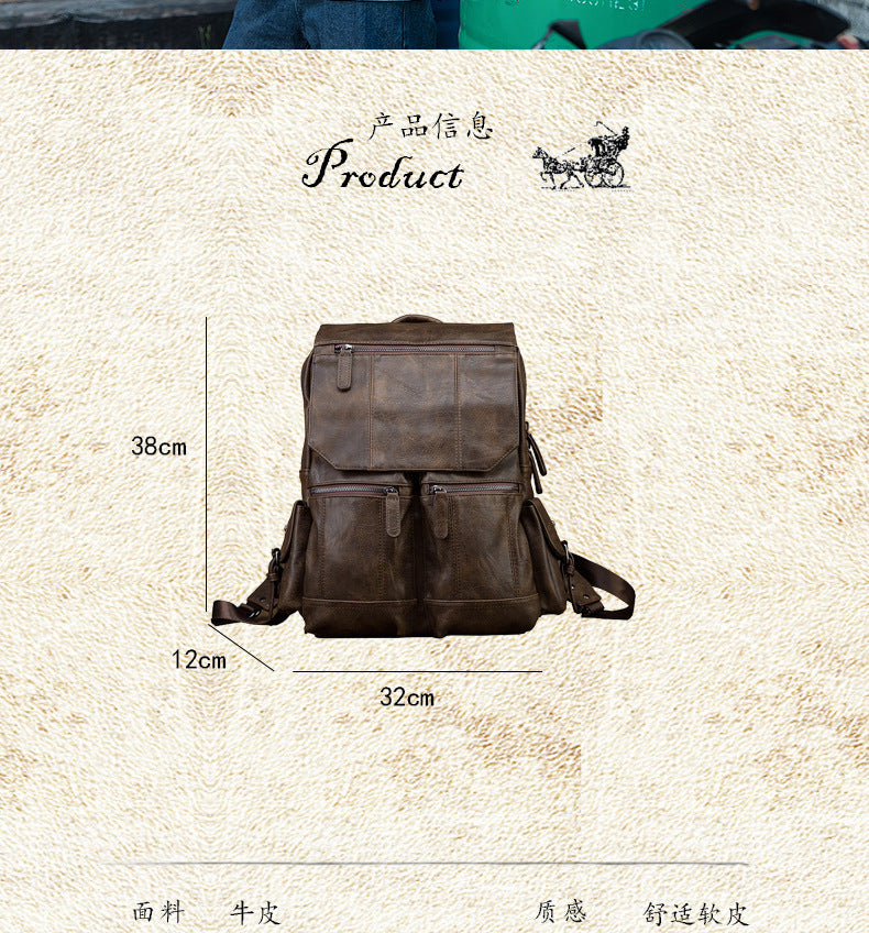 Men's backpack original design handmade cowhide genuine leather Korean fashion casual individuality school style bag for men